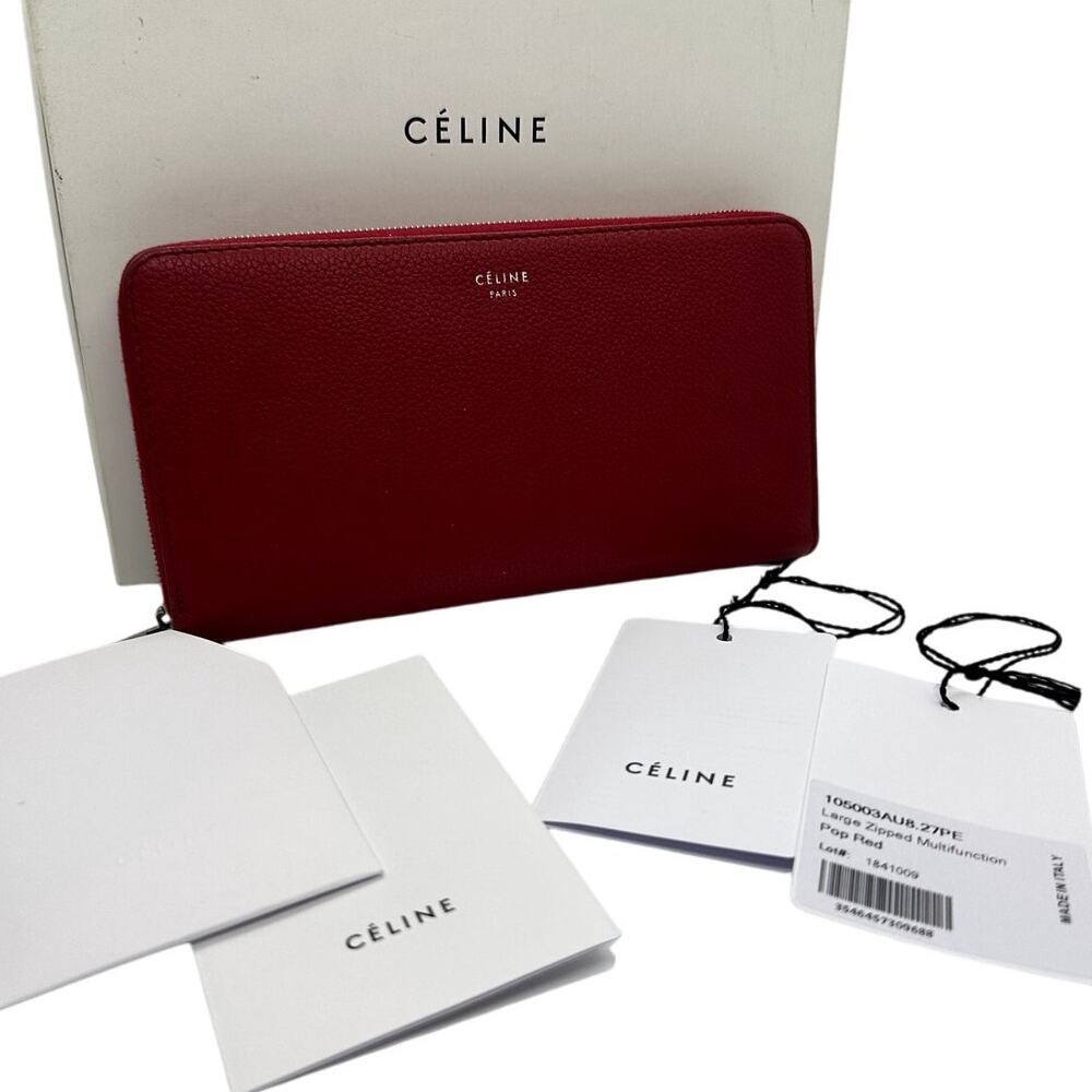 CELINE Paris Genuine Leather Zippy Wallet Red EUC w/ box, dust bag, tags, certs